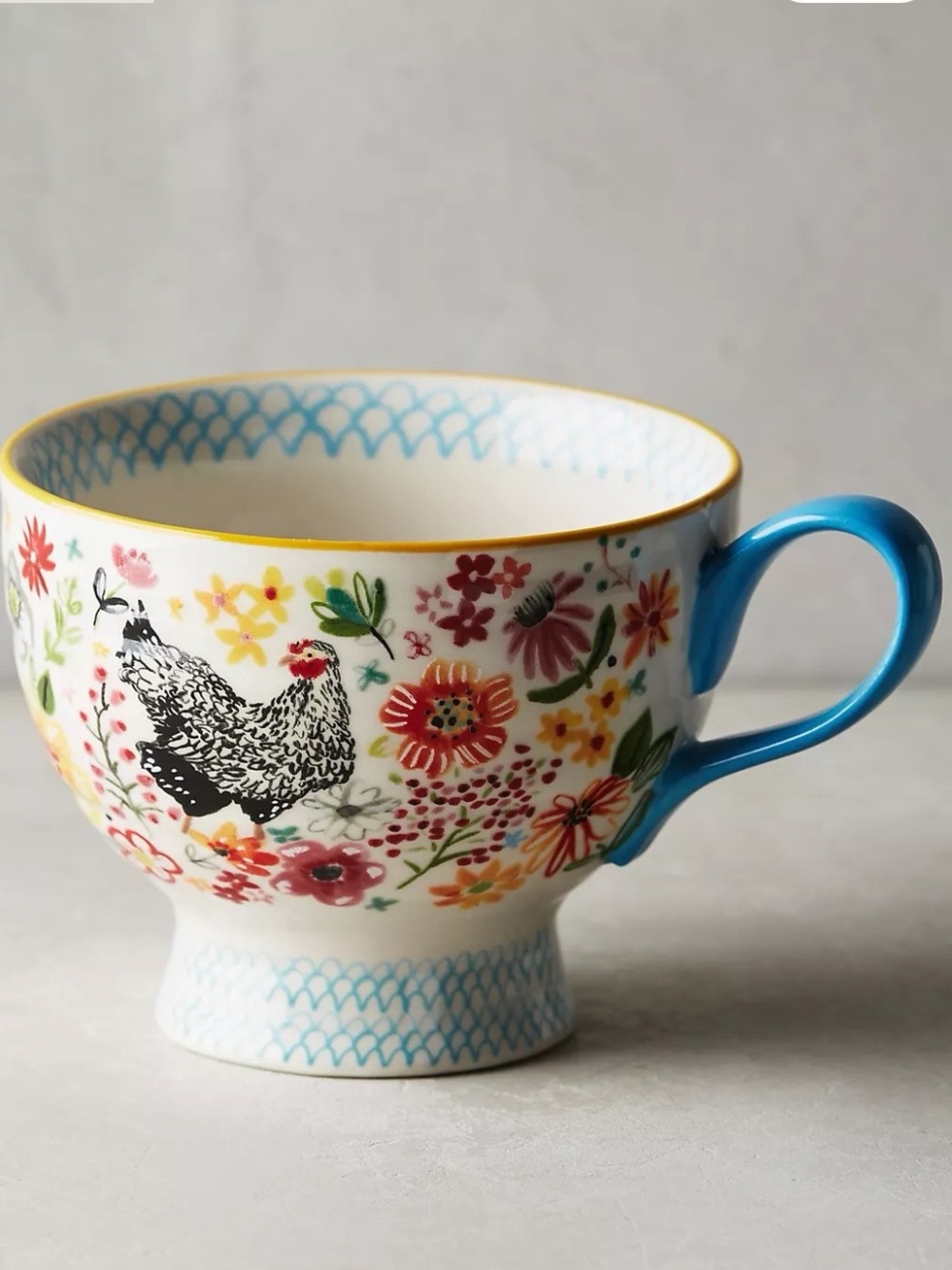 RARE Anthropologie by August Wren “Wing & Petal” Rooster Floral Mug